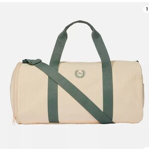 Victoria's Secret PINK Natural Canvas Duffle Weekender Bag With Green Trim New